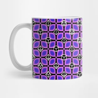 1970s Retro Inspired Polyhedral Dice Set and Leaf Seamless Pattern - Purple Mug